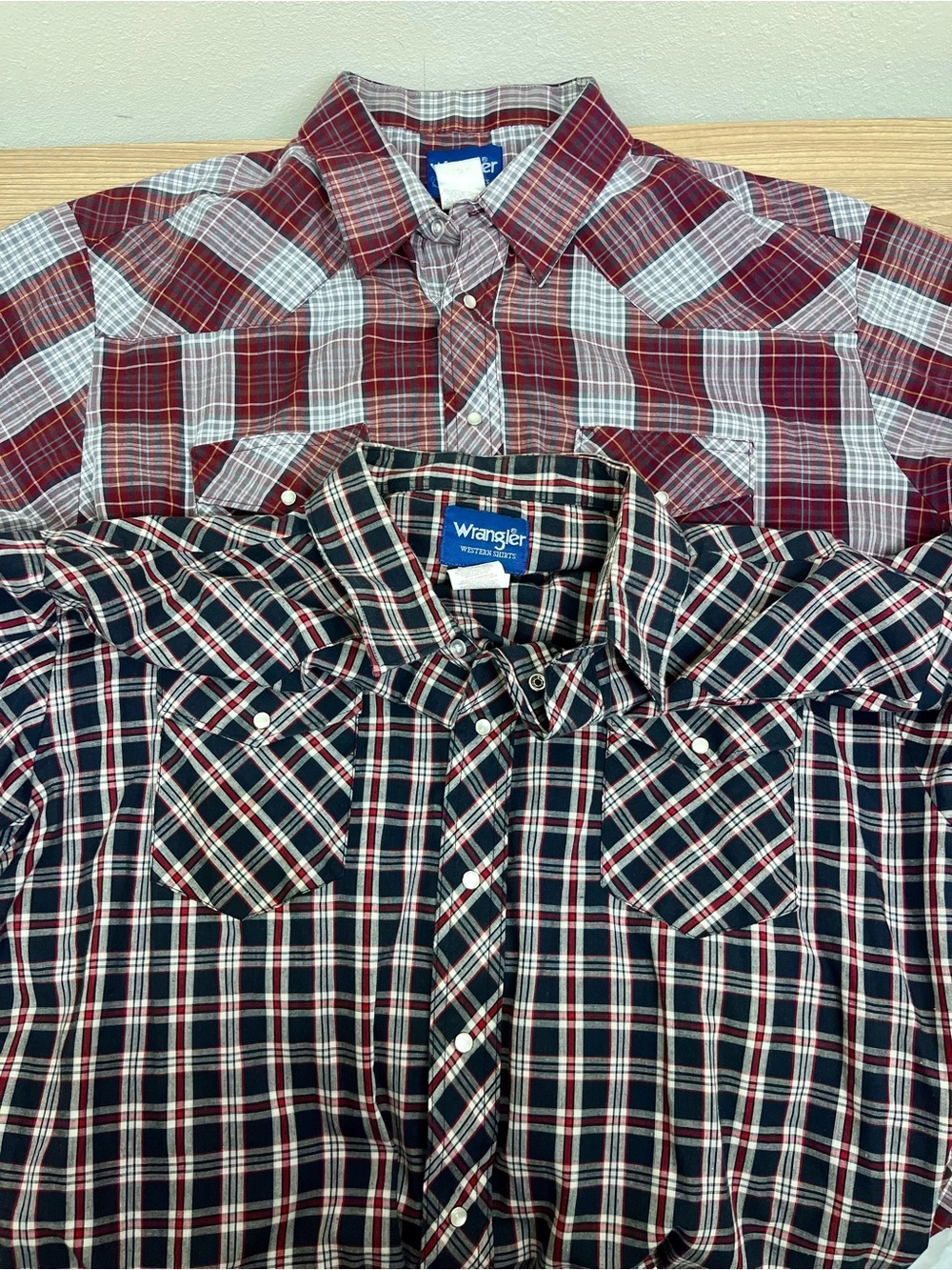 Set of 2 Wrangler Western Shirt Men's Pearl Snaps Short Sleeves Plaid Collared